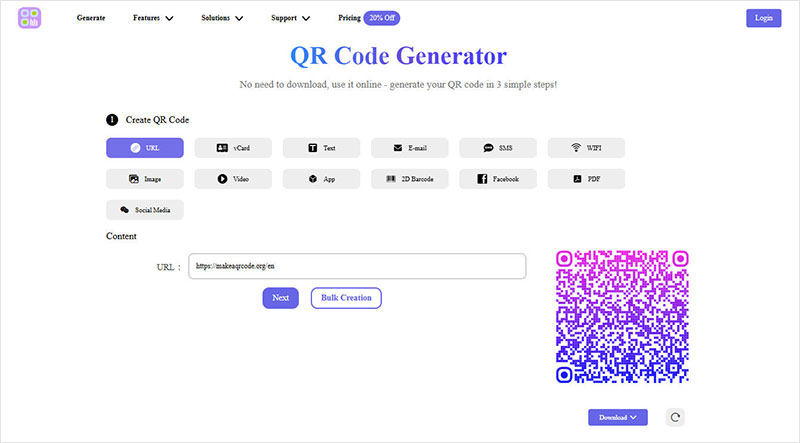 QR Code type
